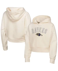Outerstuff Big Girls Cream Baltimore Ravens Oversized Cropped Blitz Hoodie