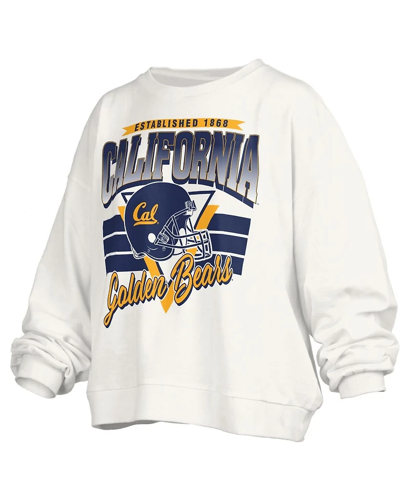 Pressbox Women's White Cal Bears Oversized Janice Retro Waist-Length Pullover Sweatshirt