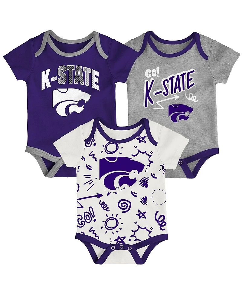 Outerstuff Baby Boys and Girls Kansas State Wildcats 3-Pack All Day Play Bodysuit Set