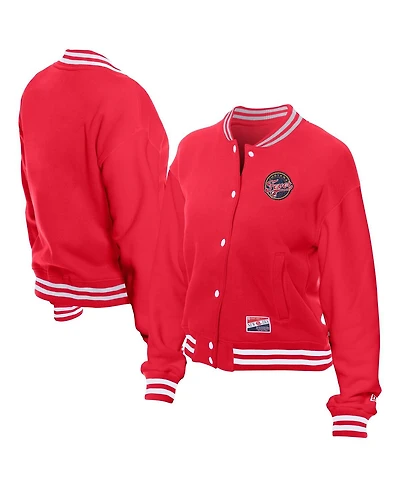 New Era Women's Red Indiana Fever Throwback Varsity Fleece Full-Snap Jacket