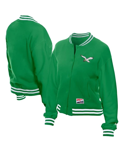 New Era Women's Kelly Green Philadelphia Eagles Throwback Fleece Full-Snap Jacket