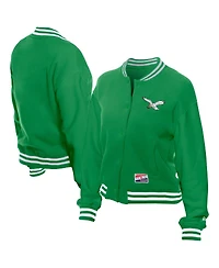 New Era Women's Kelly Green Philadelphia Eagles Throwback Fleece Full-Snap Jacket
