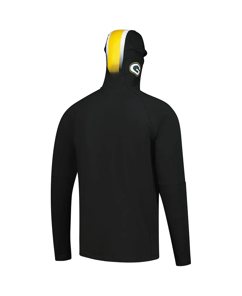New Era Men's Black Green Bay Packers Functional Fandom Balaclava Helmet Stripe Tri-Blend Hoodie