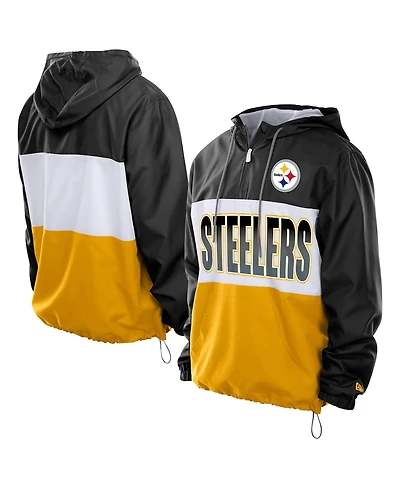 New Era Men's Black Pittsburgh Steelers Ripstop Quarter-Zip Hooded Windbreaker