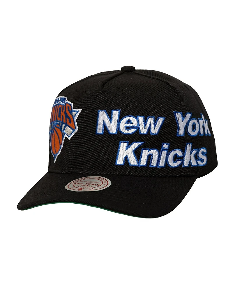 Mitchell Ness Men's Black New York Knicks Busted Logo Wordmark Wrap-Around Pro Pinch Adjustable Hat