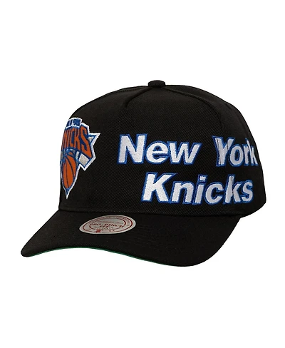 Mitchell Ness Men's Black New York Knicks Busted Logo Wordmark Wrap-Around Pro Pinch Adjustable Hat