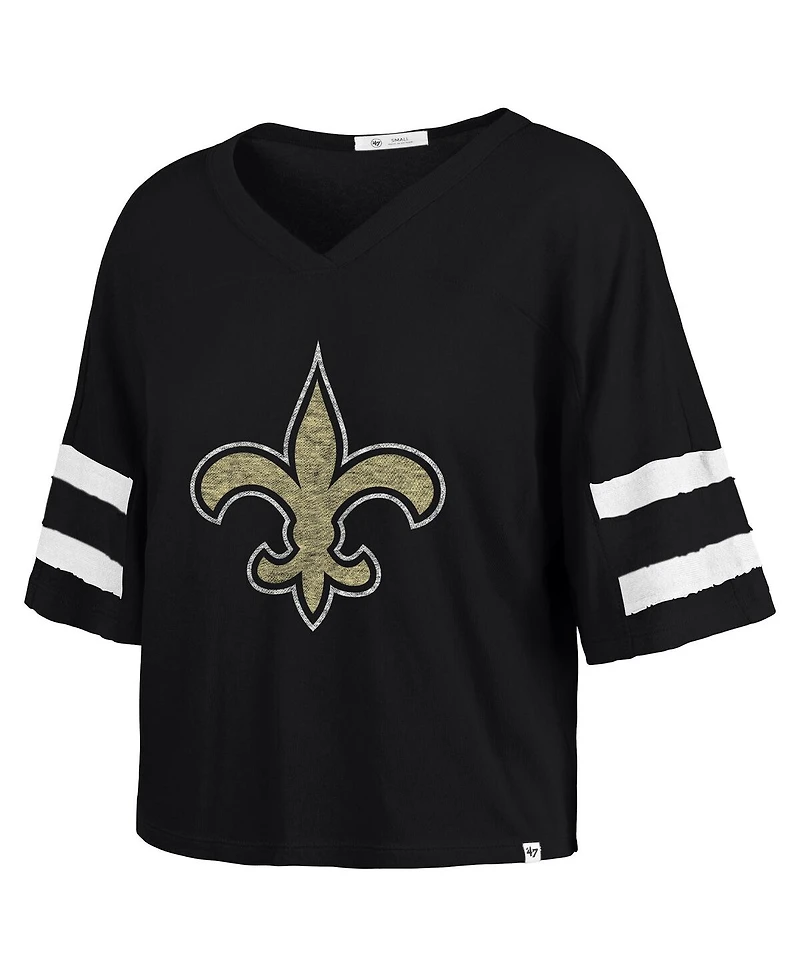 '47 Brand Women's Black New Orleans Saints Premier Scout Cropped V-Neck T-Shirt