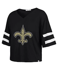 '47 Brand Women's Black New Orleans Saints Premier Scout Cropped V-Neck T-Shirt