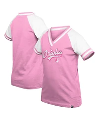 New Era Big Girls Pink Baltimore Orioles Mommy Me Raglan V-Neck T-Shirt