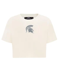 Pro Standard Women's Cream Michigan State Spartans Reverse French Terry Boxy Cropped T-Shirt