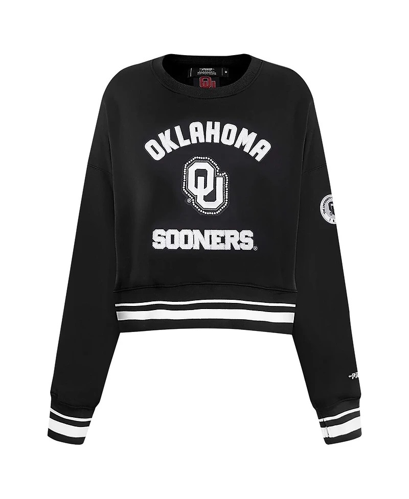 Pro Standard Women's Black Oklahoma Sooners Cropped Pullover Sweatshirt