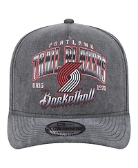 New Era Men's Charcoal Portland Trail Blazers Throwback Washed Pre-Curved 9FIFTY Snapback Hat