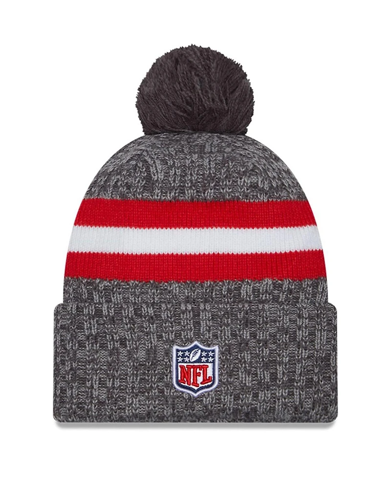New Era Men's Gray New England Patriots 2023 Sideline Sport Cuffed Pom Knit Hat