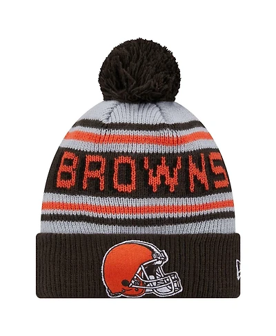 New Era Big Boys and Girls Brown Cleveland Browns Main Cuffed Knit with Pom Hat