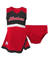 Outerstuff Girls Toddler 2-Piece Scarlet Nebraska Huskers Cheer Captain Dress Bloomers Set