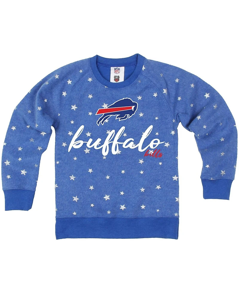 Wes & Willy Big Girls Royal Buffalo Bills Shimmer Star Reverse Fleece Pullover Sweatshirt