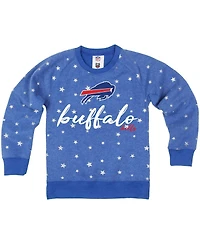Wes & Willy Big Girls Royal Buffalo Bills Shimmer Star Reverse Fleece Pullover Sweatshirt