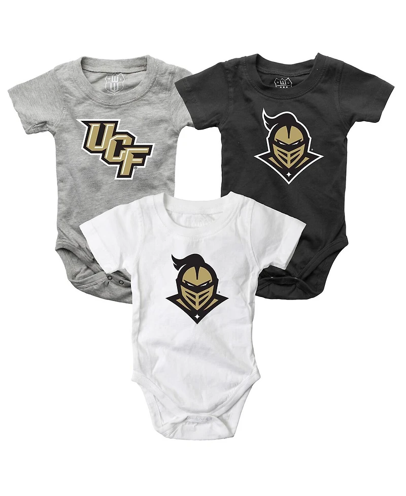 Wes & Willy Baby Boys and Girls 3-Pack Black/White/Heather Gray Ucf Knights Bodysuit Set