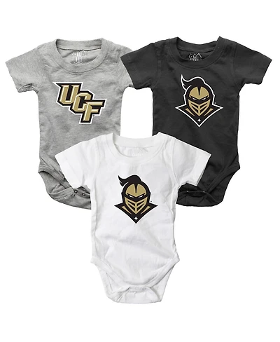Wes & Willy Baby Boys and Girls 3-Pack Black/White/Heather Gray Ucf Knights Bodysuit Set