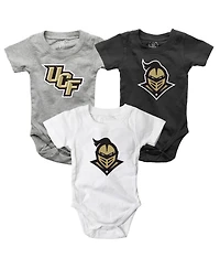 Wes & Willy Baby Boys and Girls 3-Pack Black/White/Heather Gray Ucf Knights Bodysuit Set
