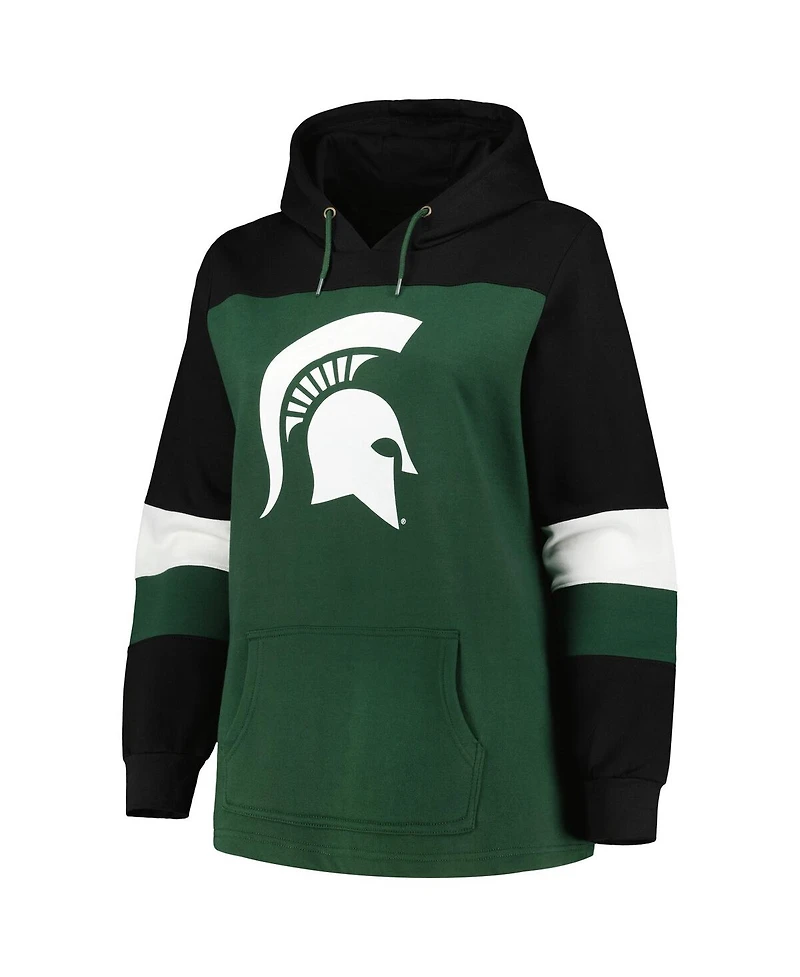 Profile Women's Green Michigan State Spartans Plus Color-Block Pullover Hoodie