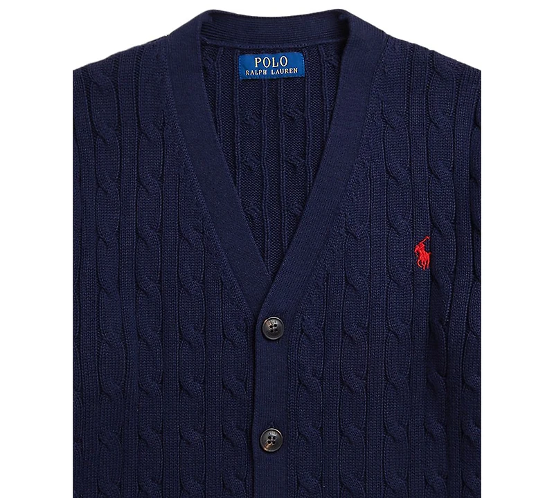 Polo Ralph Lauren Big Boys Cable-Knit Cotton V-Neck Cardigan Sweater
