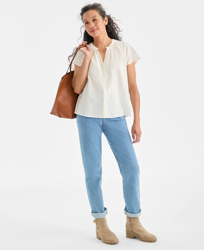 Style & Co Women's Button-Front Flutter-Sleeve Top, Macy's Exclusive