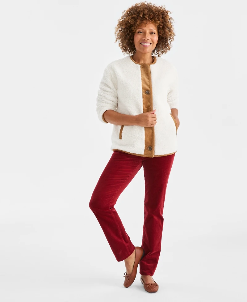Style & Co Women's Sherpa Jacket with Corduroy Trim, Macy's Exclusive