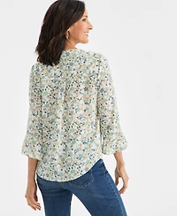 Style & Co Women's Printed Pintuck Ruffle Sleeve Blouse, Macy's Exclusive