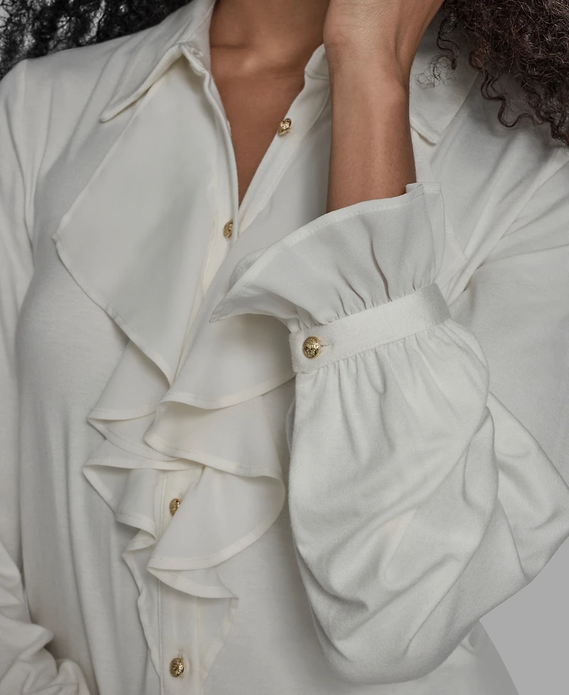 Bcbg Women's Button Down Ruffle Front Blouse