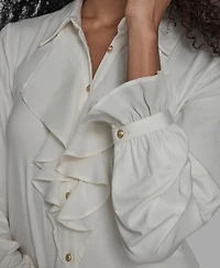 Bcbg Women's Button Down Ruffle Front Blouse
