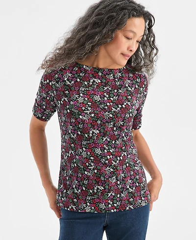 Style & Co Women's Printed Boat-Neck Elbow-Sleeve Top, Macy's Exclusive