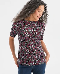Style & Co Women's Printed Boat-Neck Elbow-Sleeve Top, Macy's Exclusive