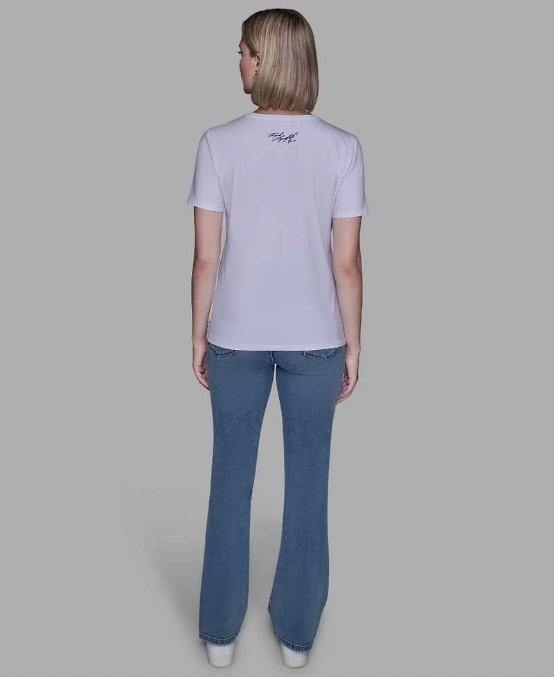 Karl Lagerfeld Paris Women's Oui X3 Logo Detail T-shirt