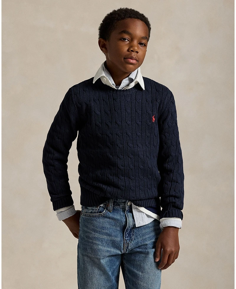 Polo Ralph Lauren Big Boys Cable- Knit Crewneck Sweater