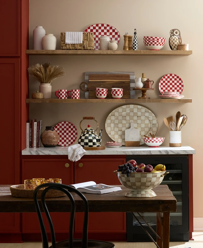 MacKenzie-Childs Mocha Check Enamel Rattan Small Tray