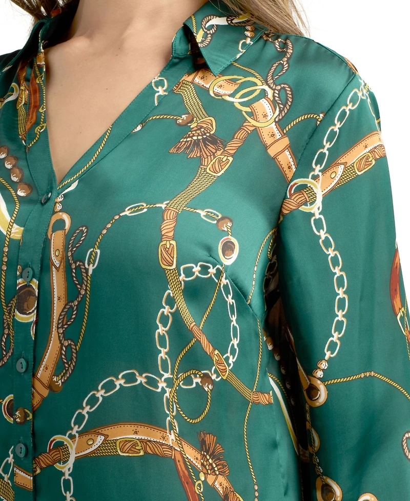 Bcx Women's Printed Collared Top