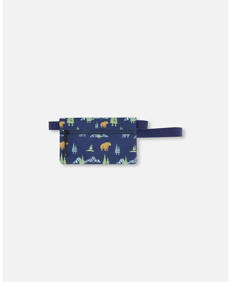 Deux par Deux Boy Double Pencil Case Navy Animal Print - Toddler|Child