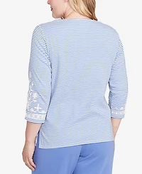 Alfred Dunner Petite Casual Vibe Embellished Striped Crew Neck Top