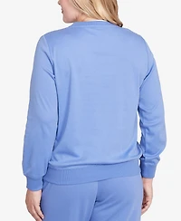 Alfred Dunner Petite Casual Vibe Embroidered Patchwork Long Sleeve Top