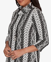 Alfred Dunner Petite Jet Setter Cable Jacquard Knit Top with Necklace