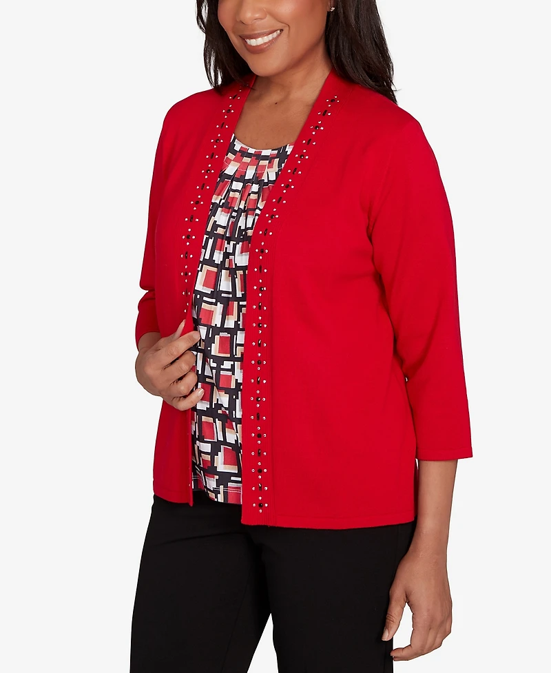 Alfred Dunner Petite Jet Setter Geometric Inner Two One Sweater