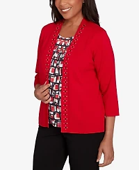 Alfred Dunner Petite Jet Setter Geometric Inner Two One Sweater