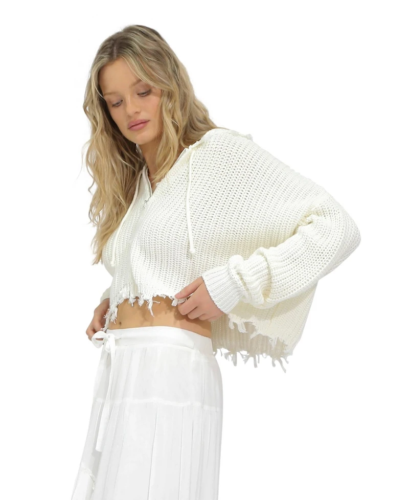 Belle & Bloom Women's Another Love Fringe Knit Zip Cardigan