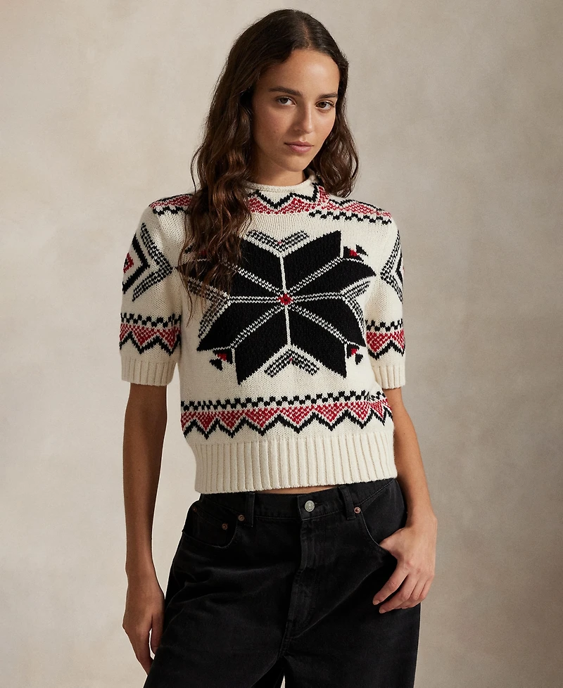 Polo Ralph Lauren Women's Intarsia Knit Short Sleeve Sweater