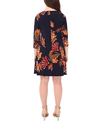 Msk Petite Round Neck 3-Ring Shift Dress