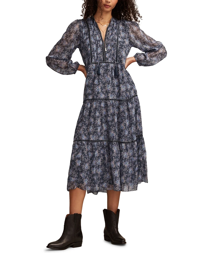 Lucky Brand Women's Floral Long Sleeve Midi Dress