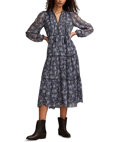 Lucky Brand Women's Floral Long Sleeve Midi Dress
