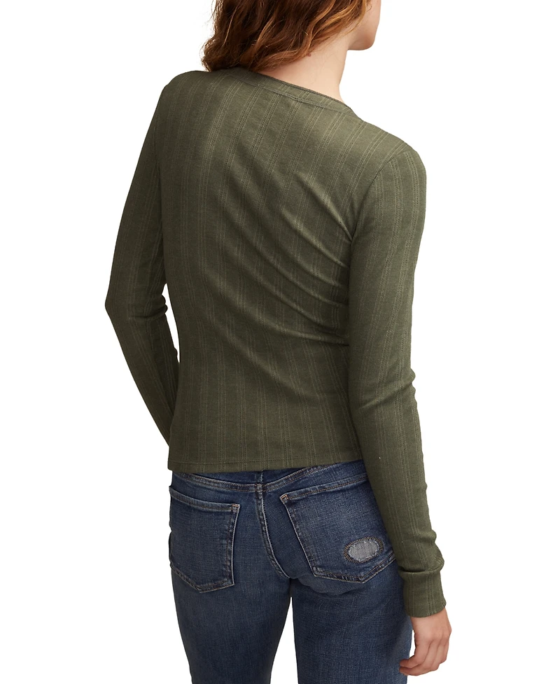Lucky Brand Women's Long Sleeve Rib Henley Top