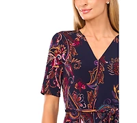 Msk Women's V-Neck Tie Waist Midi Dress